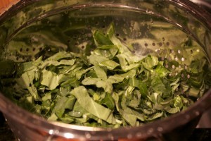 rinsed and chopped greens